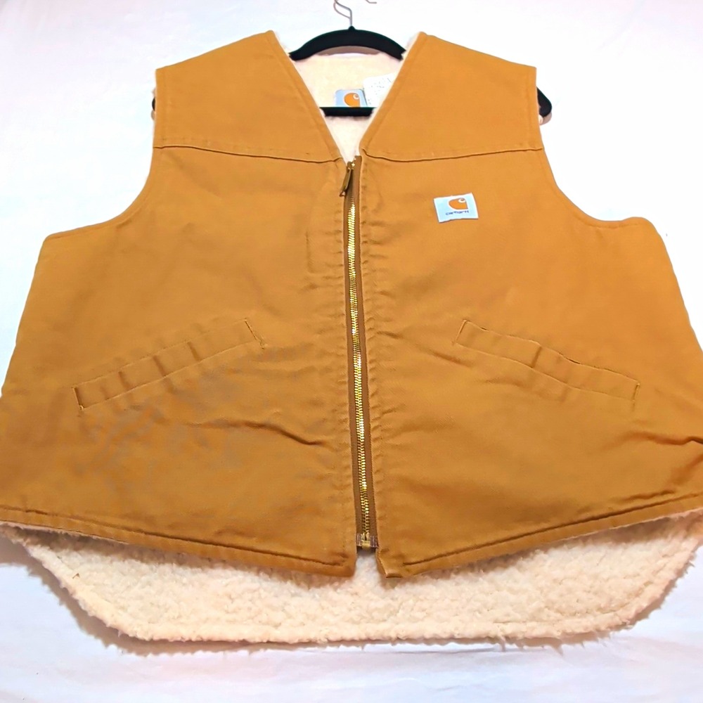 Carhartt Sherpa-Lined Zip Vest Brown V-Neck Men's XL Workwear V03BRN Canvas